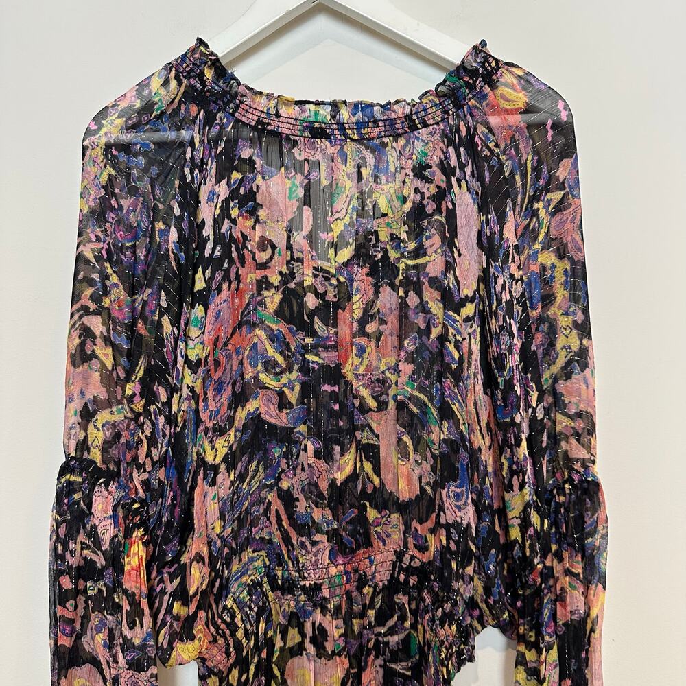IRO Paris Ramona Dress Ruffle Trimmed Metallic Printed Chiffon Midi 40 - Picture 11 of 11